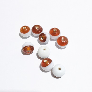 Handmade India Glass Bead/10mm Round Half-White-Half-Topaz/20pc