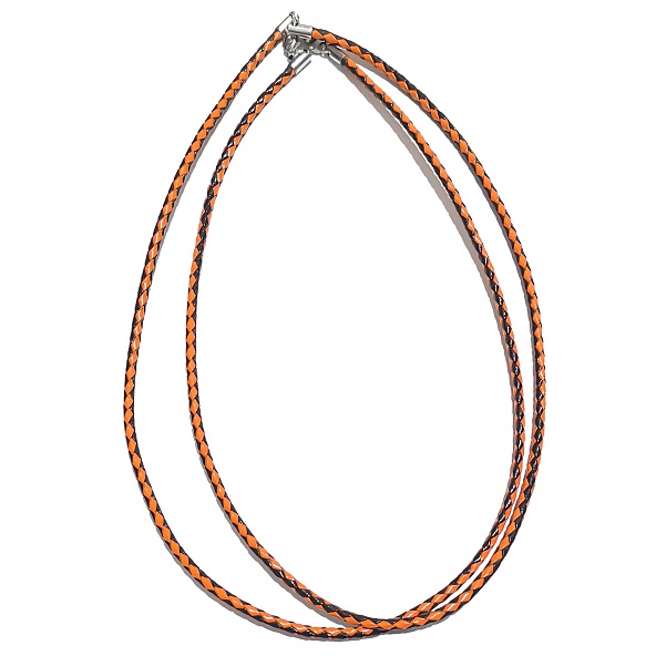 3mm Black-Orange Leather Necklace With Stainless Steel Clasp
