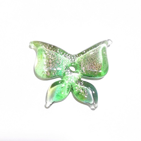Handmade Lampwork Bead w/Silver Foil/30x35mm Butterfly-Green/2pc